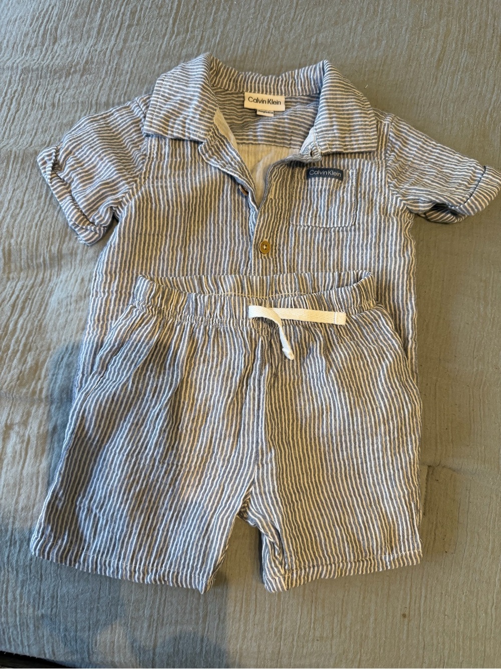Calvin Klein Blue & White Striped Kids Shorts Set